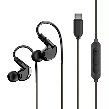 USB‑C Sports Wired Earbuds With Shaped Earhooks and Rich Layered Sound Quality
