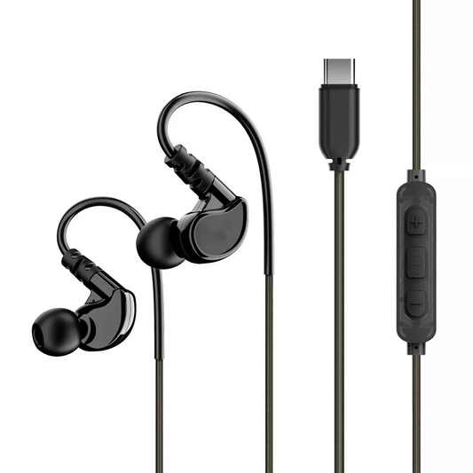 USB‑C Sports Wired Earbuds With Shaped Earhooks and Rich Layered Sound Quality
